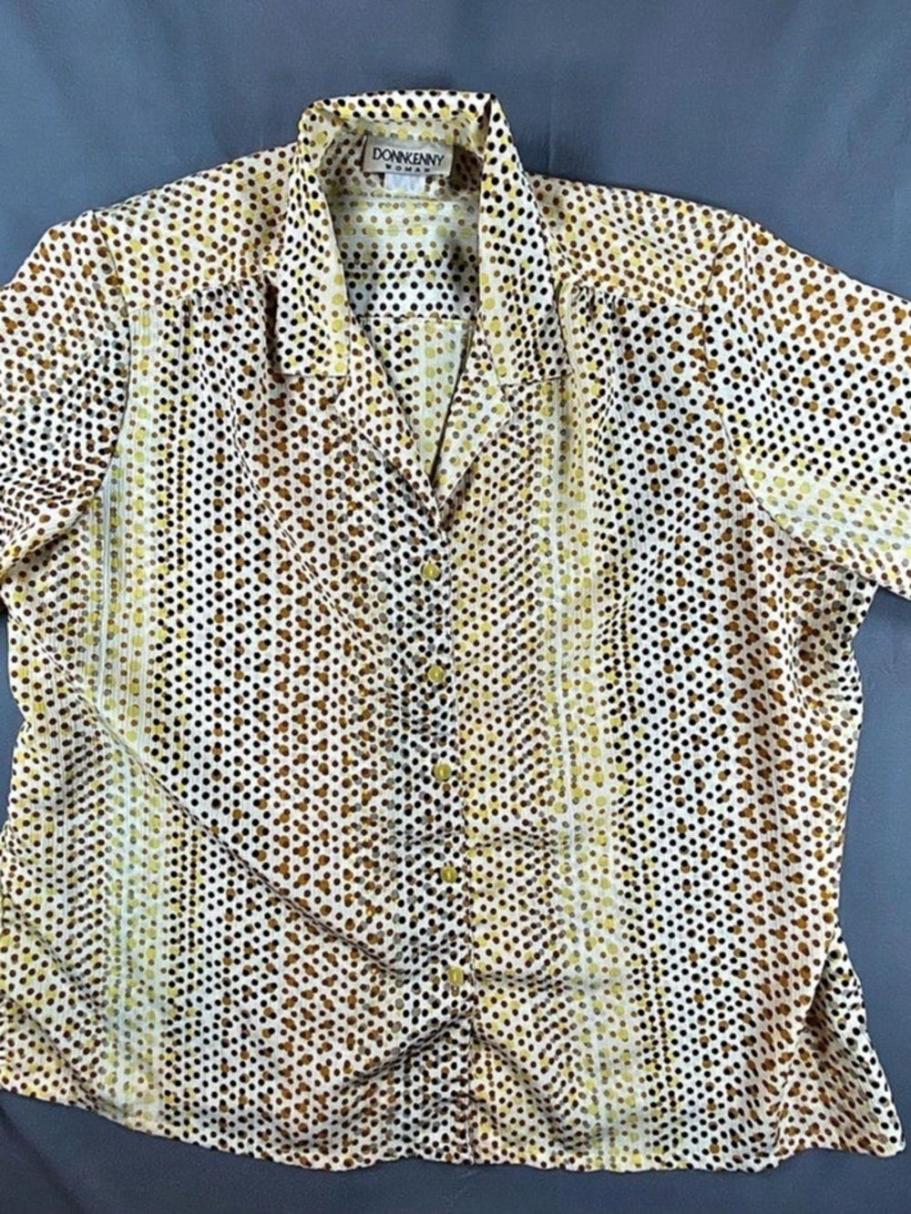 DONNKENNY Polka Dot Button Down Shirt in White & Yellow